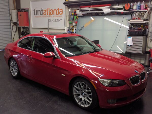 Red BMW 3 Series Coupe with ceramic window film Macon Georgia
